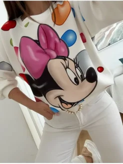 Sudadera BLANCA Minnie lazo rosa lunares colores  (M27)