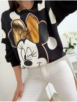 Sudadera NEGRA Minnie lazo dorado lunares  (M27)