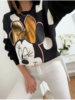Sudadera NEGRA Minnie lazo dorado lunares  (M27)
