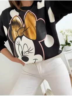 Sudadera NEGRA Minnie lazo dorado lunares  (M27)