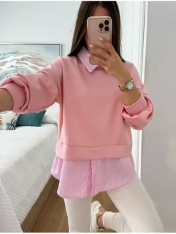 Sudadera ROSA efecto camisa debajo Martina (M40)