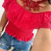 Top ROJO escote barca troqueladito Elsa (V36)
