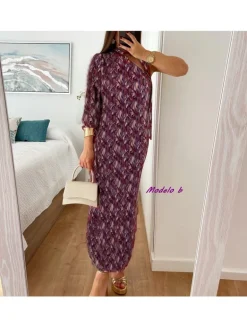 Vestido asimétrico  pinceladas pañuelo cuello Vega (M18)