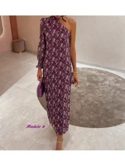 Vestido asimétrico  pinceladas pañuelo cuello Vega (M18)
