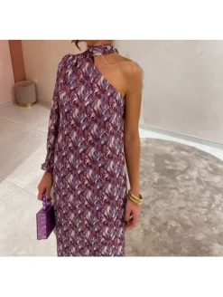 Vestido asimétrico  pinceladas pañuelo cuello Vega (M18)