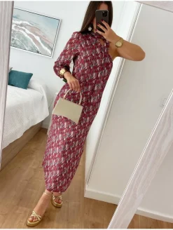 Vestido asimétrico  pinceladas pañuelo cuello Vega (M18)