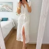 Vestido BLANCO midi troquelado Sicilia (V10)