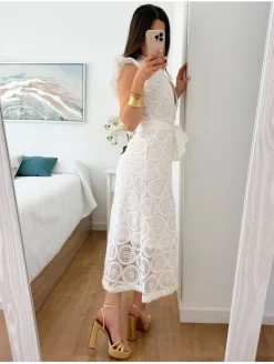 Vestido BLANCO midi troquelado Sicilia (V10)