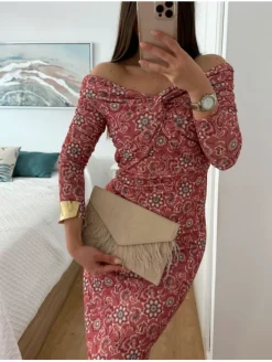 Vestido coral estampado flores Jazmín (M18)