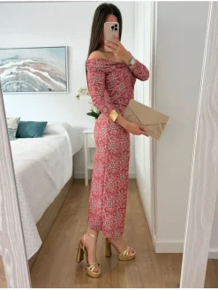 Vestido coral estampado flores Jazmín (M18)