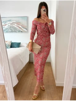 Vestido coral estampado flores Jazmín (M18)