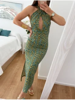 Vestido estampado geometrico VERDE Greta  (D18)