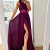 Vestido largo asimétrico BUGANVILLA cuerpo plisado Dione (M14)