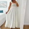 Vestido largo BLANCO pecho zig-zag multicolor México (L22)