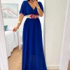 Vestido largo gasa AZUL KLEIN con manguita Greta (M14)