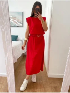 Vestido largo hombreras ROJO Eliana (L37)
