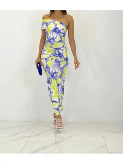 Vestido MALVA  y PISTACHO corte asimetrico FLY 38261(D33)