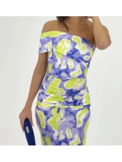 Vestido MALVA  y PISTACHO corte asimetrico FLY 38261(D33)