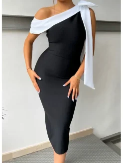 Vestido negro lazada blanca Landa (M33)