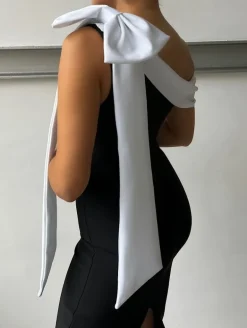 Vestido negro lazada blanca Landa (M33)