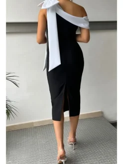 Vestido negro lazada blanca Landa (M33)