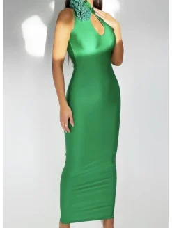 Vestido VERDE ajustado flores lateral Alejandra ASD TF24V (M14)