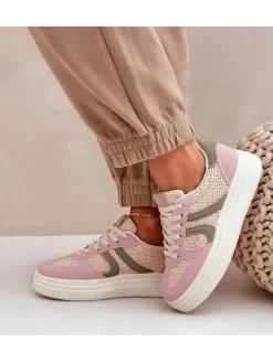 Zapatilla BEIGE detalles VERDE/ROSA suela plataforma (V39)
