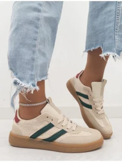 Zapatillas beige lineas verdes Sol (ALM)