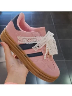 Zapatillas terracota rayas azul marino lazo puntilla yy139 (FSA)