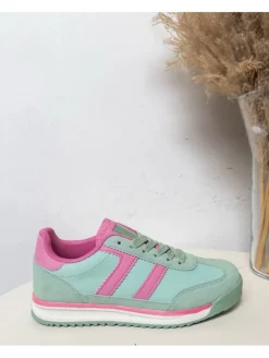 Zapatillas verde rayas fucsia 3083