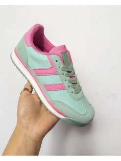 Zapatillas verde rayas fucsia 3083