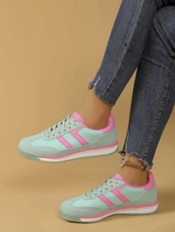 Zapatillas verde rayas fucsia 3083